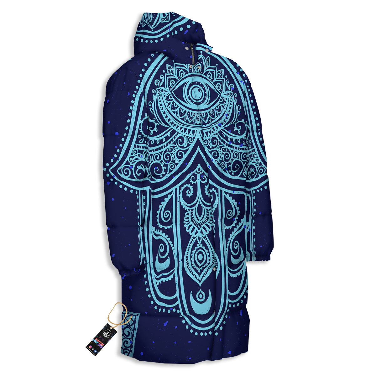 Hand Indian Hamsa Print Long Down Jacket-grizzshop