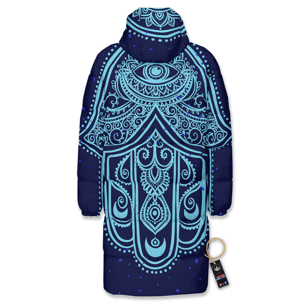Hand Indian Hamsa Print Long Down Jacket-grizzshop