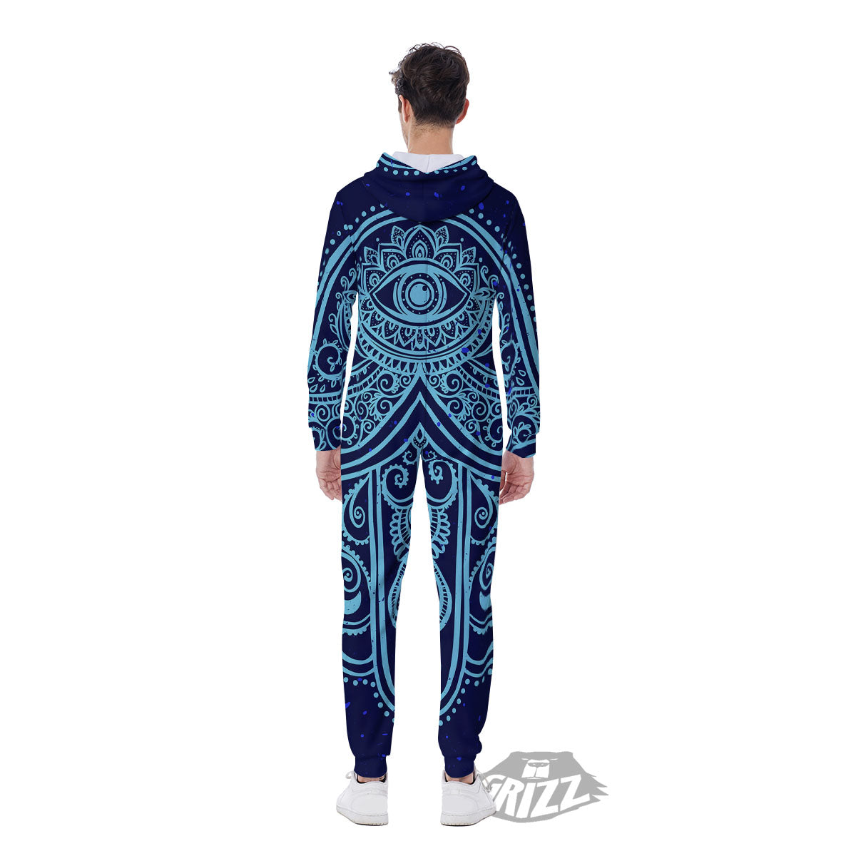 Hand Indian Hamsa Print Men's Jumpsuit-grizzshop