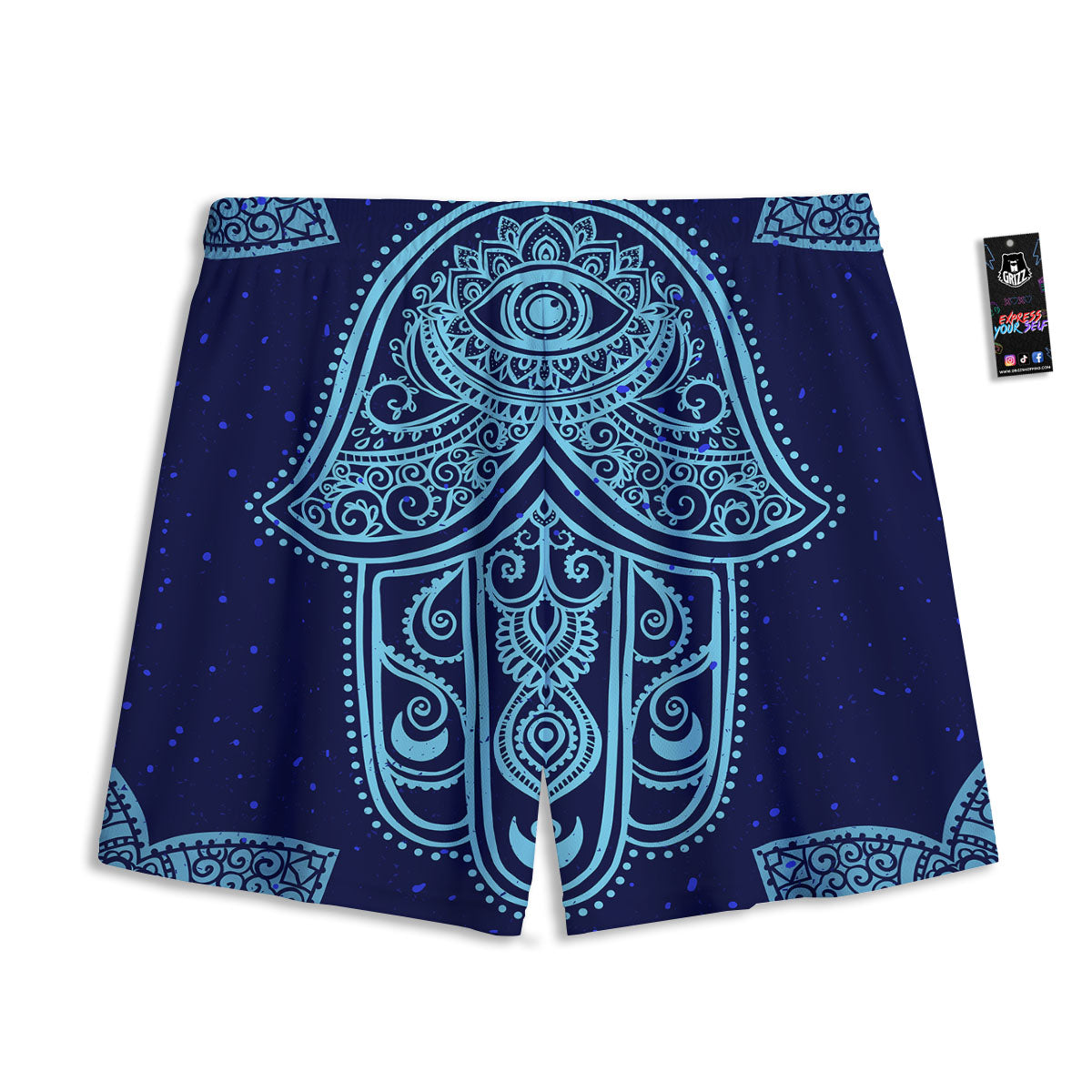 Hand Indian Hamsa Print Mesh Shorts