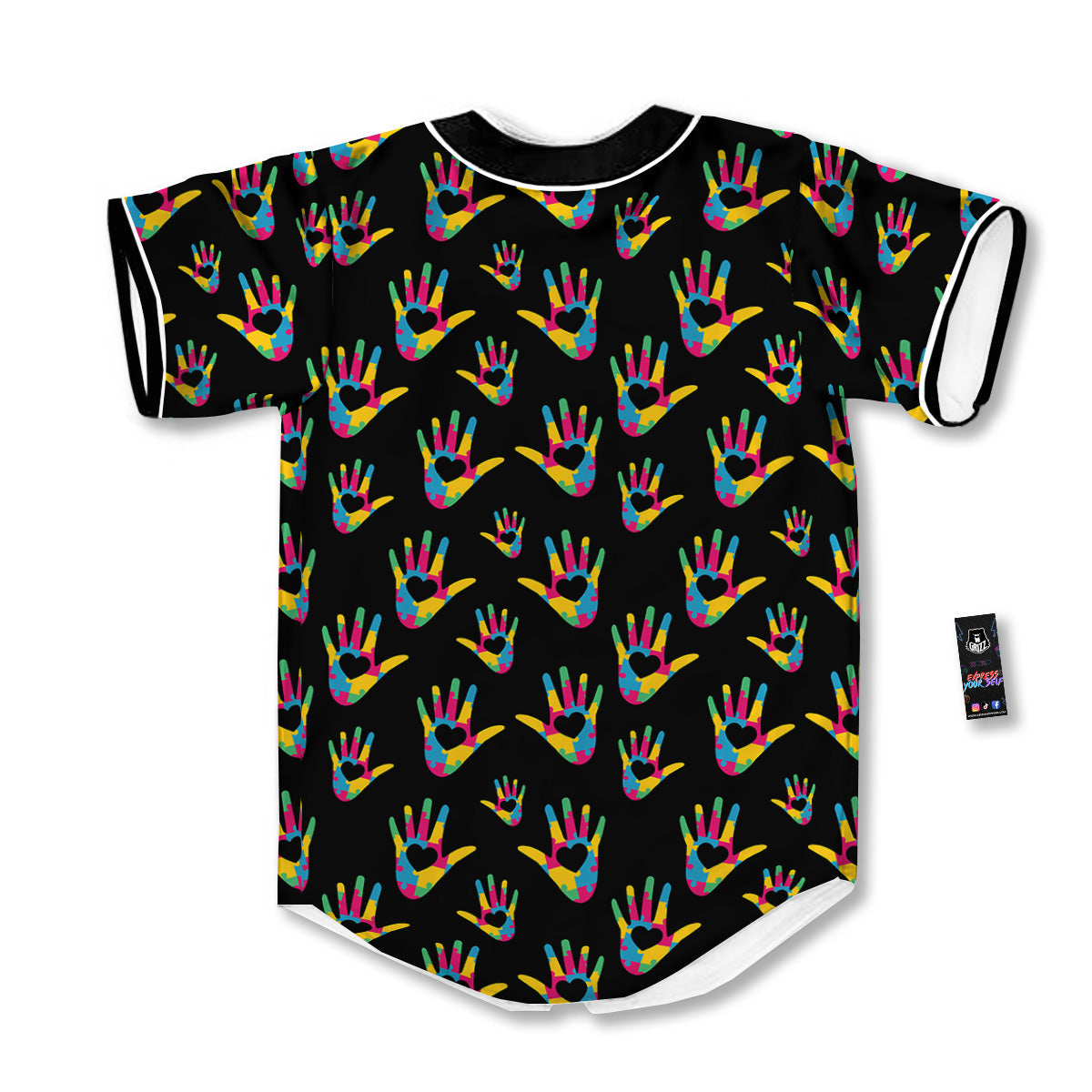 Hand Shaped Autism Day Print Pattern Baseball Jersey-grizzshop