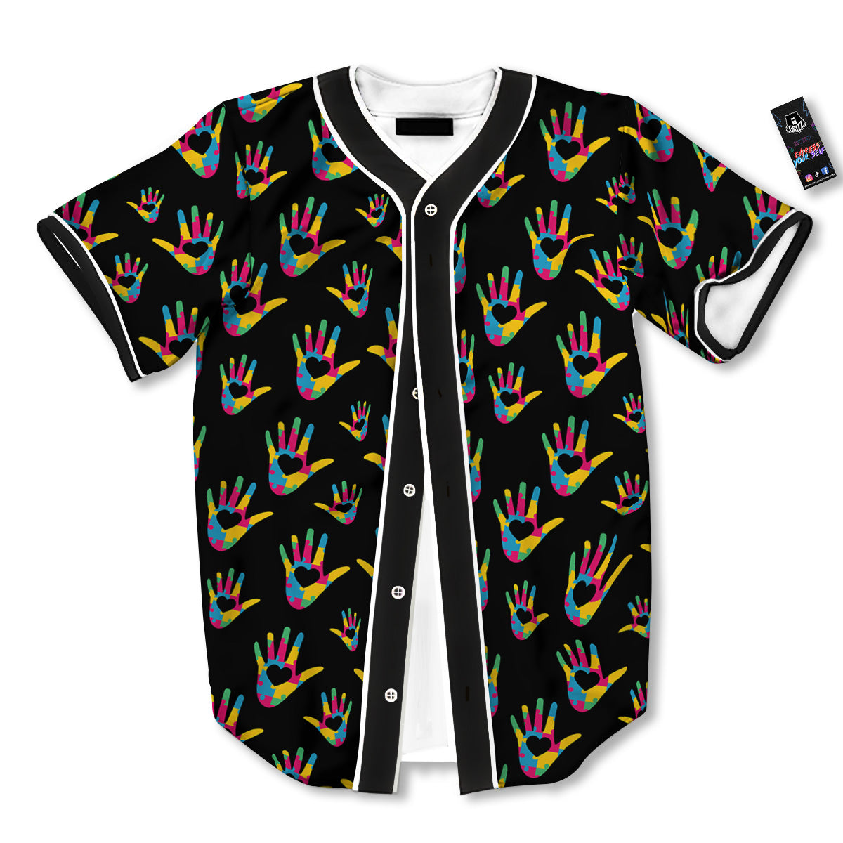 Hand Shaped Autism Day Print Pattern Baseball Jersey-grizzshop