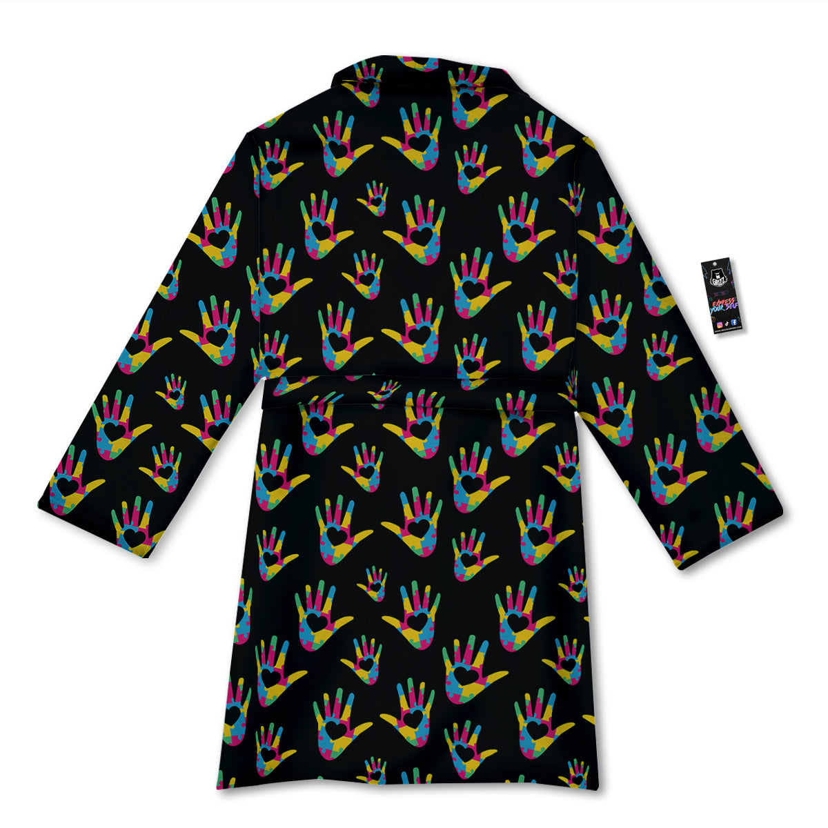 Hand Shaped Autism Day Print Pattern Bathrobe-grizzshop