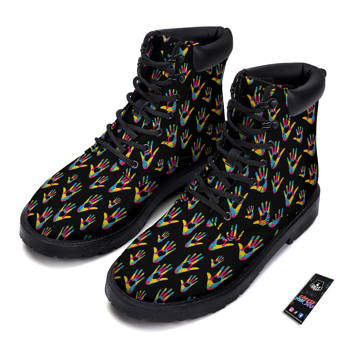 Hand Shaped Autism Day Print Pattern Boots-grizzshop
