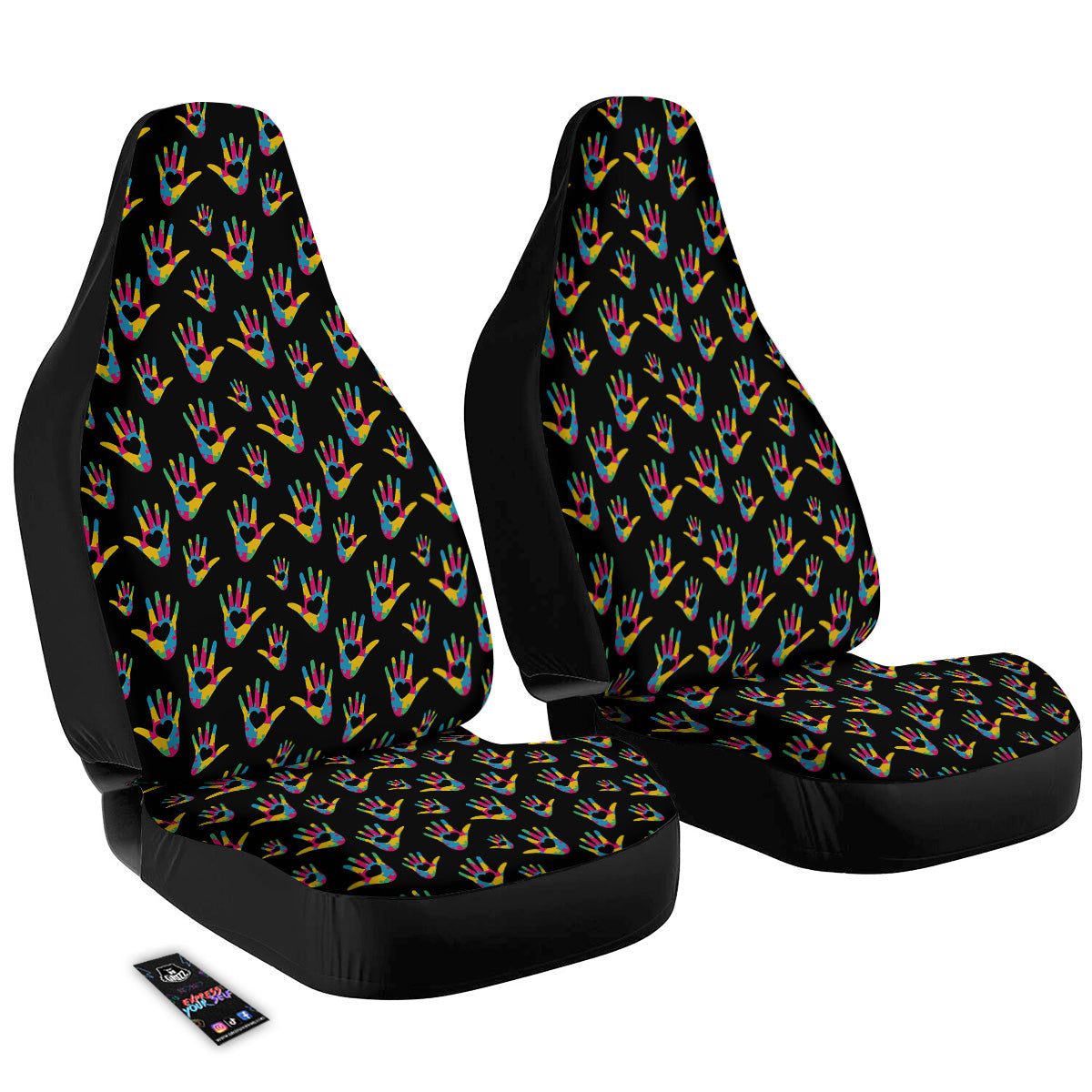 Hand Shaped Autism Day Print Pattern Car Seat Covers-grizzshop