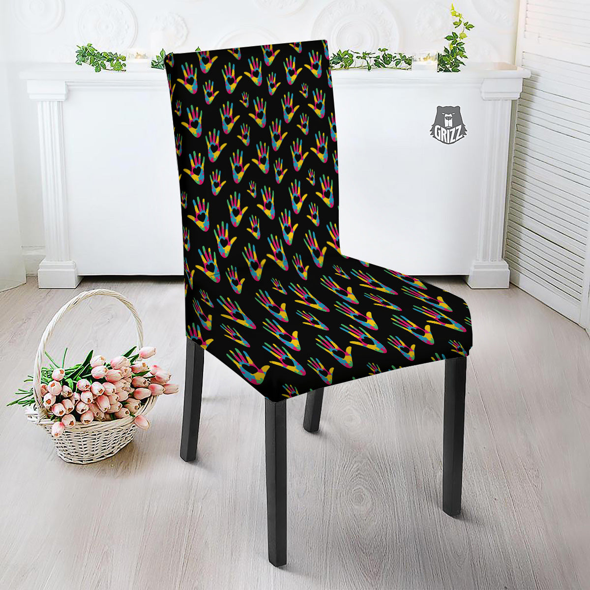 Hand Shaped Autism Day Print Pattern Dining Chair Slipcover-grizzshop