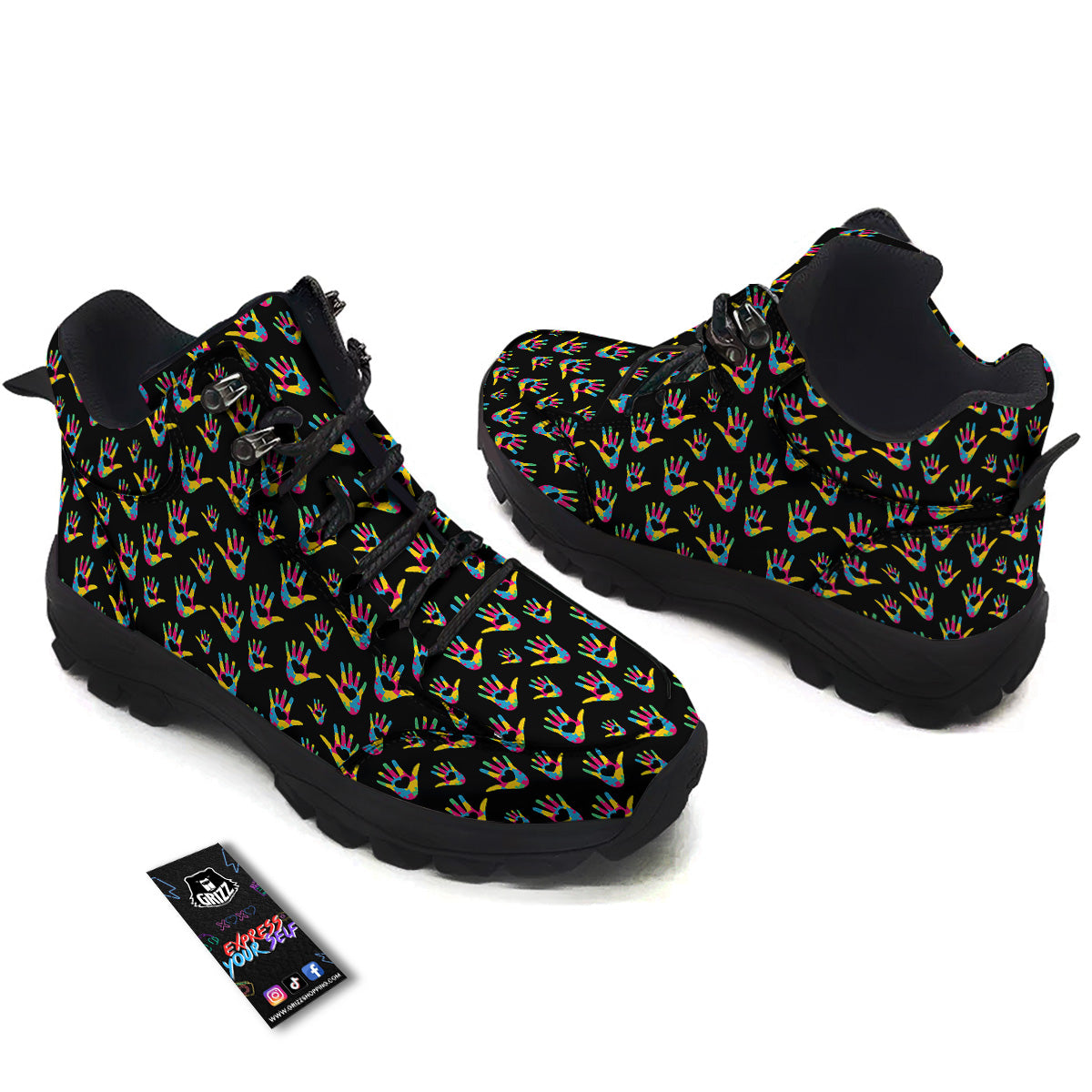 Hand Shaped Autism Day Print Pattern Hiking Shoes-grizzshop