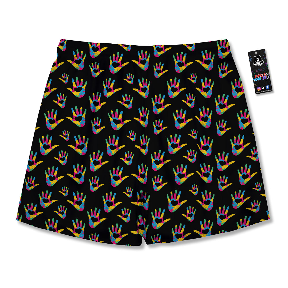 Hand Shaped Autism Day Print Pattern Men's Running Shorts-grizzshop