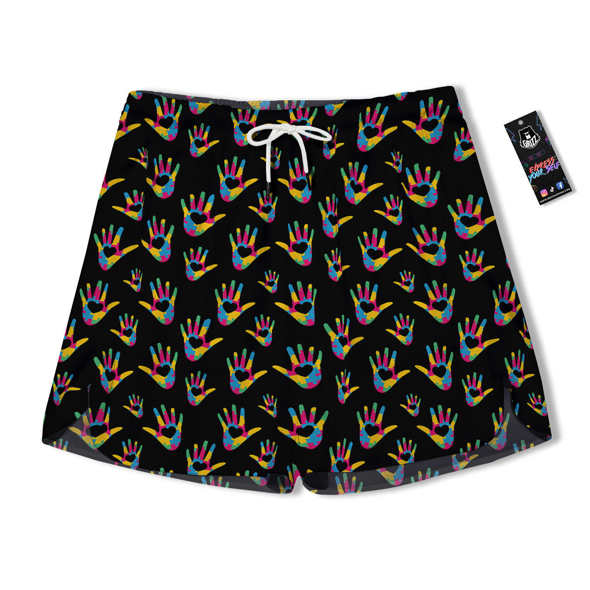 Hand Shaped Autism Day Print Pattern Men's Running Shorts-grizzshop