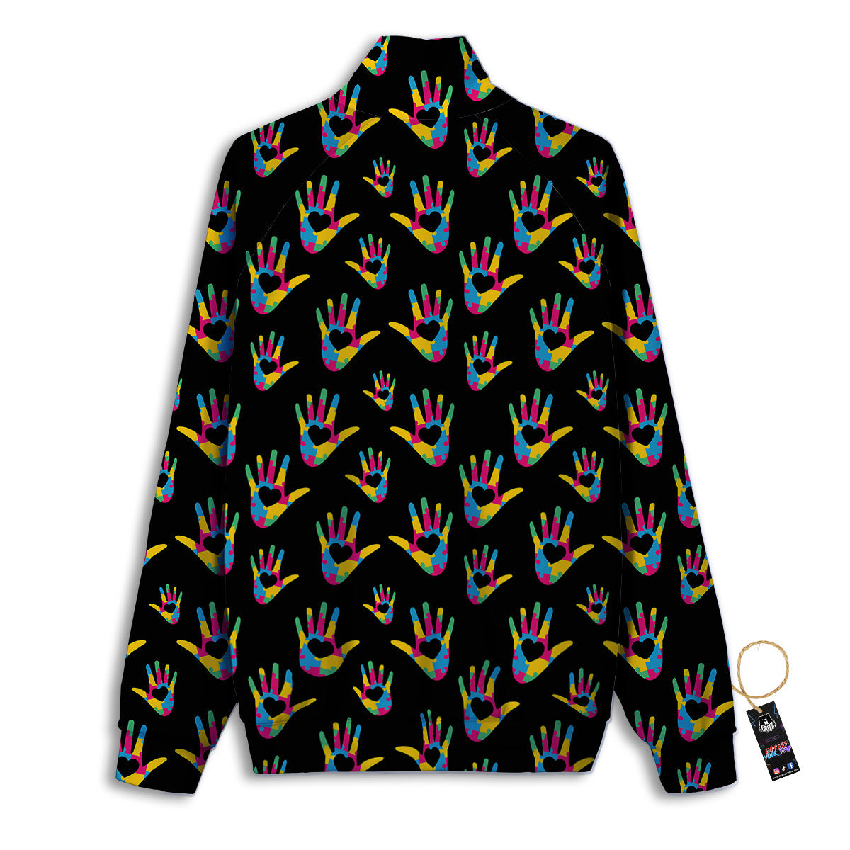 Hand Shaped Autism Day Print Pattern Track Jacket-grizzshop