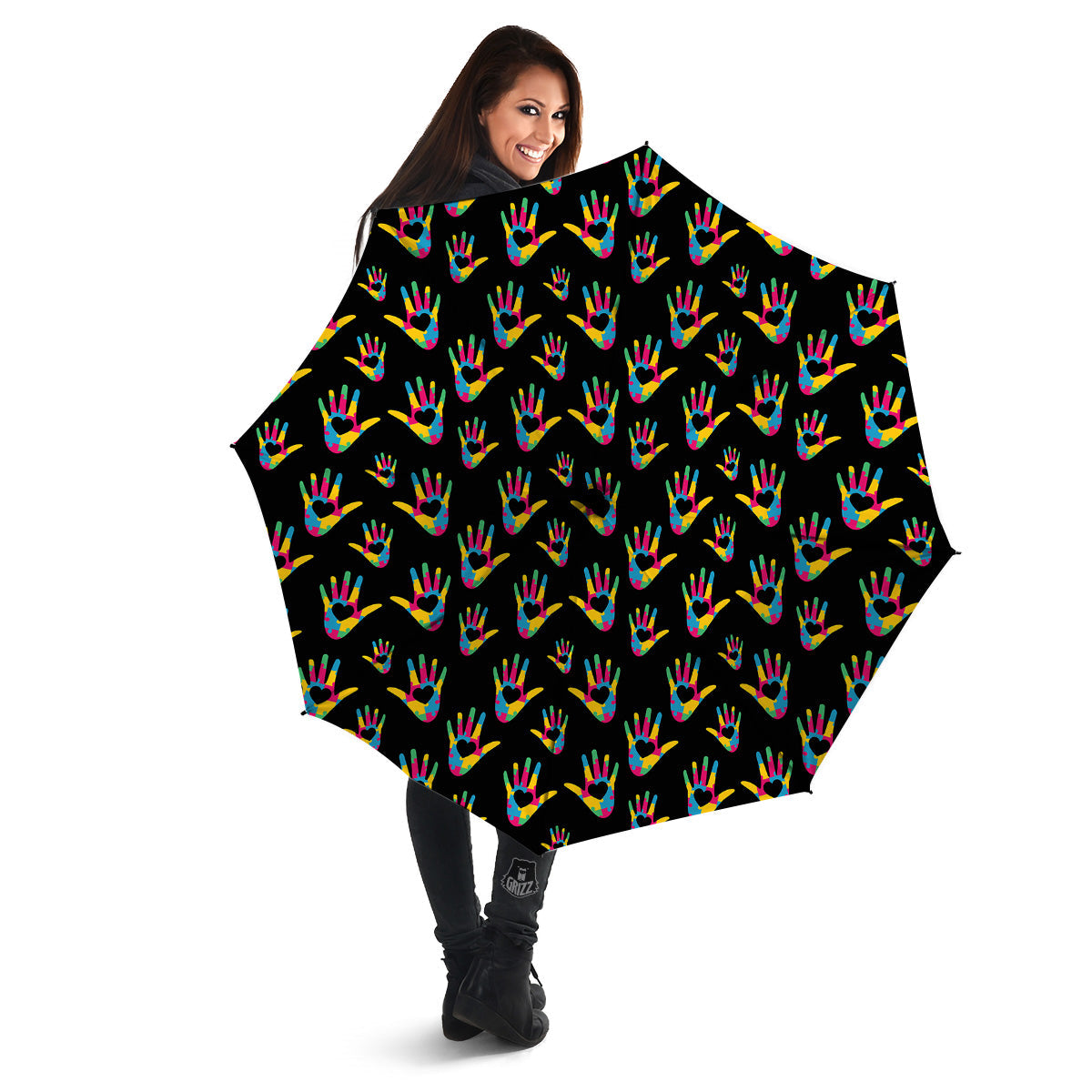 Hand Shaped Autism Day Print Pattern Umbrella-grizzshop