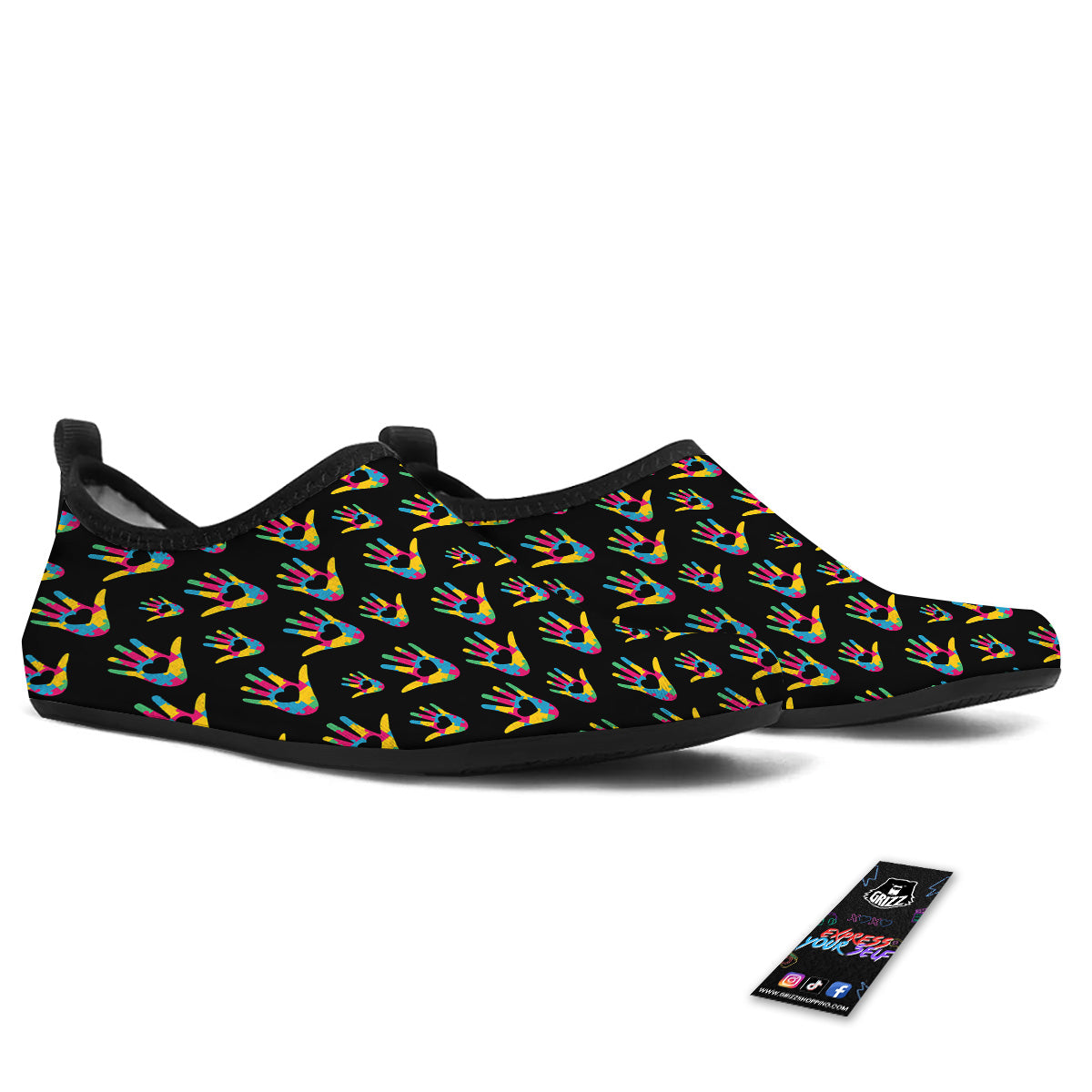 Hand Shaped Autism Day Print Pattern Water Shoes-grizzshop