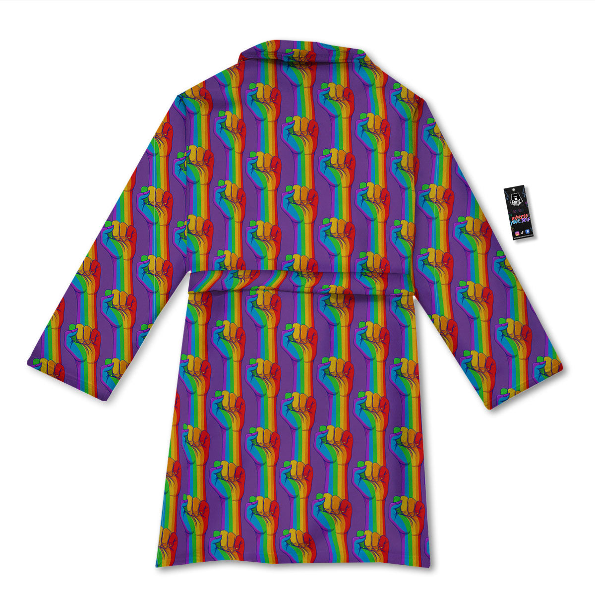 Hand Sign Gay Pride Print Pattern Bathrobe-grizzshop