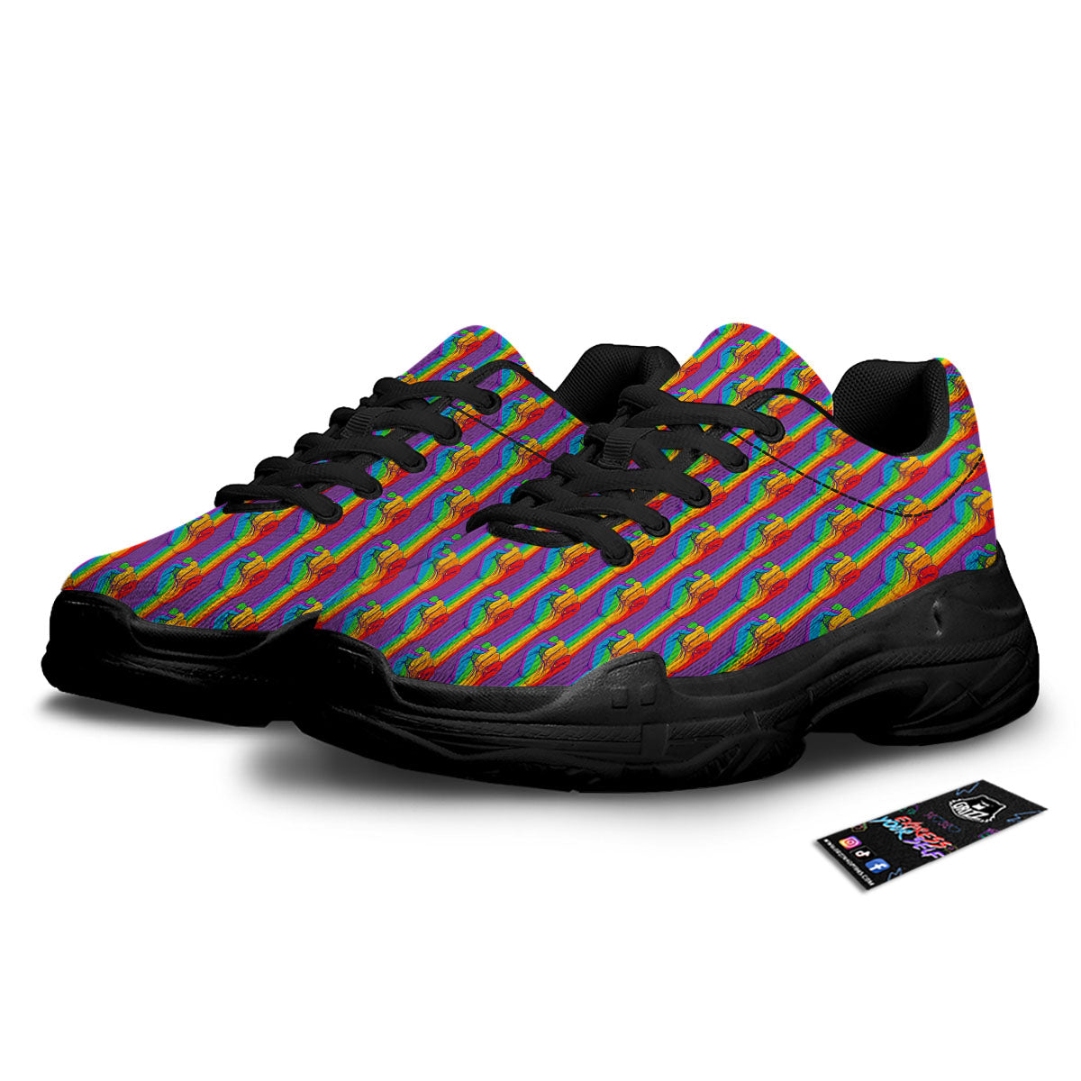 Hand Sign Gay Pride Print Pattern Black Chunky Shoes-grizzshop