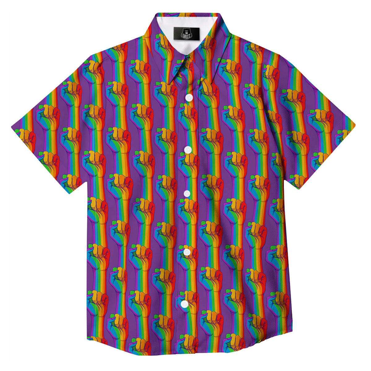 Hand Sign Gay Pride Print Pattern Button Up Shirt-grizzshop