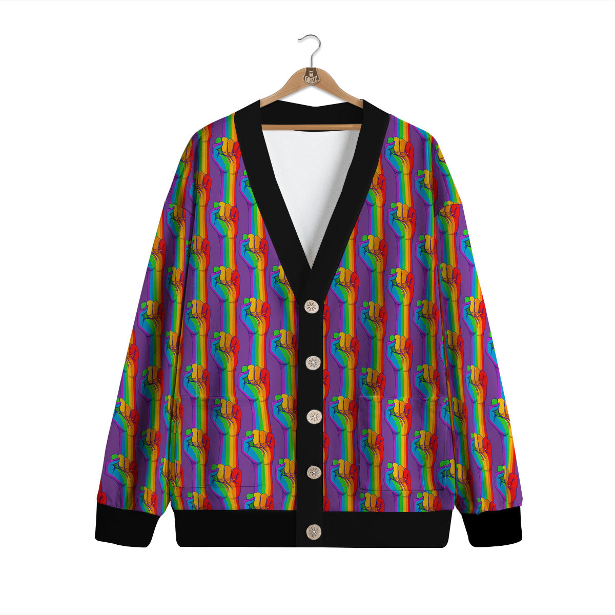 Hand Sign Gay Pride Print Pattern Cardigan-grizzshop