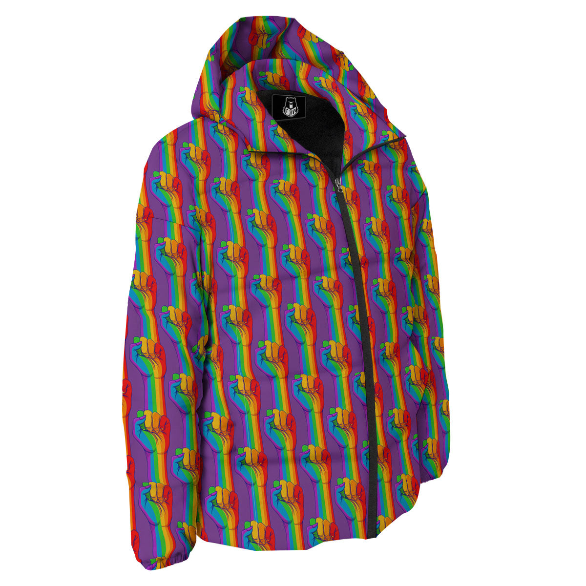 Hand Sign Gay Pride Print Pattern Down Jacket-grizzshop