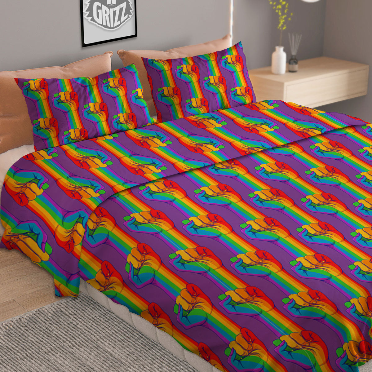 Hand Sign Gay Pride Print Pattern Duvet Cover Bedding Set