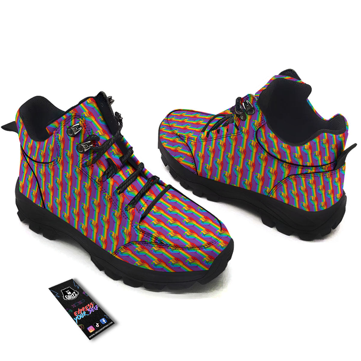 Hand Sign Gay Pride Print Pattern Hiking Shoes-grizzshop