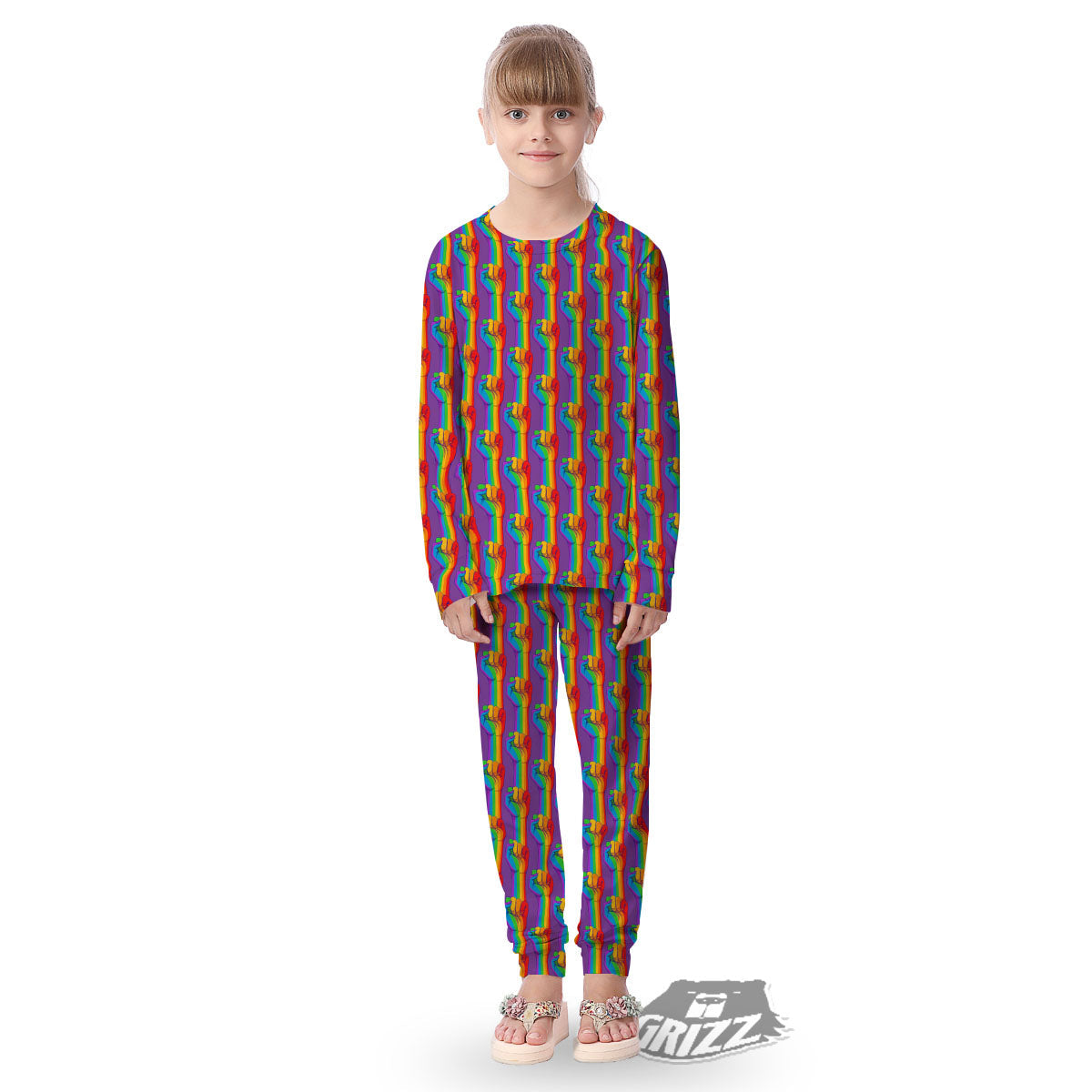 Hand Sign Gay Pride Print Pattern Kid's Pajamas-grizzshop