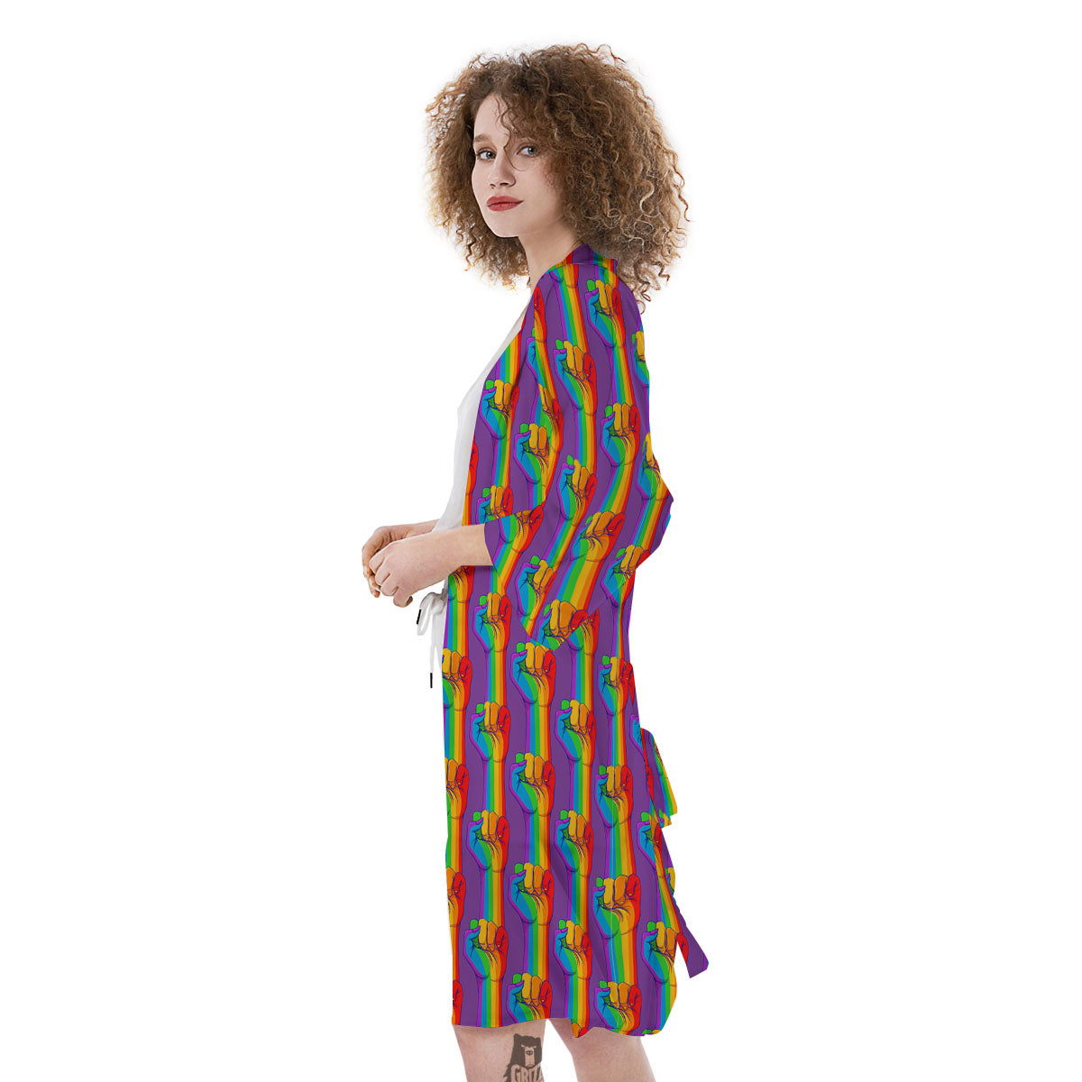 Hand Sign Gay Pride Print Pattern Kimono-grizzshop