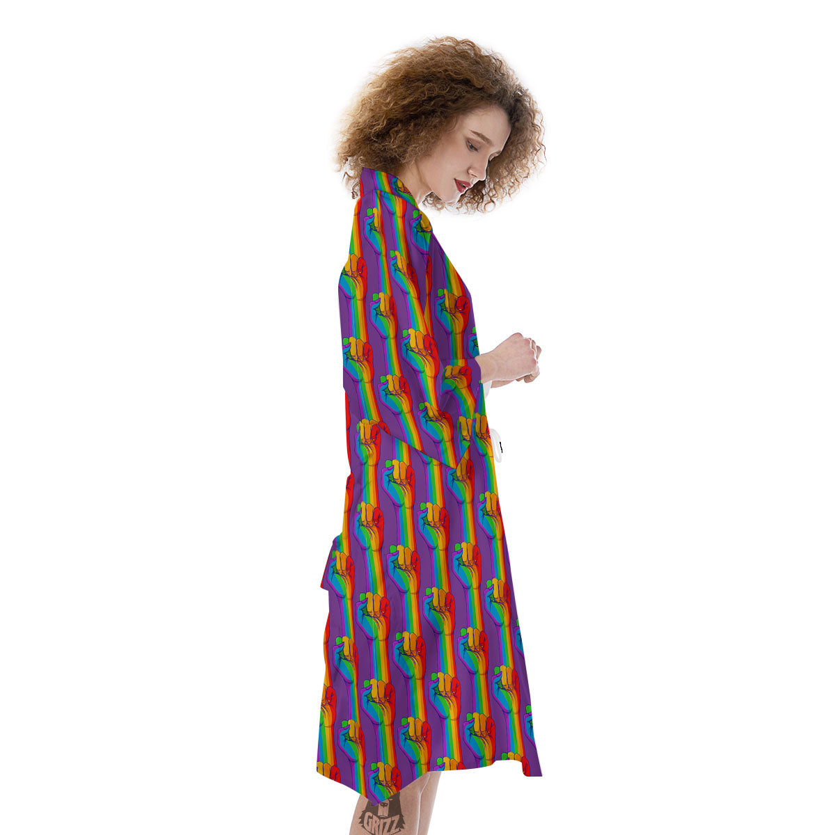 Hand Sign Gay Pride Print Pattern Kimono-grizzshop