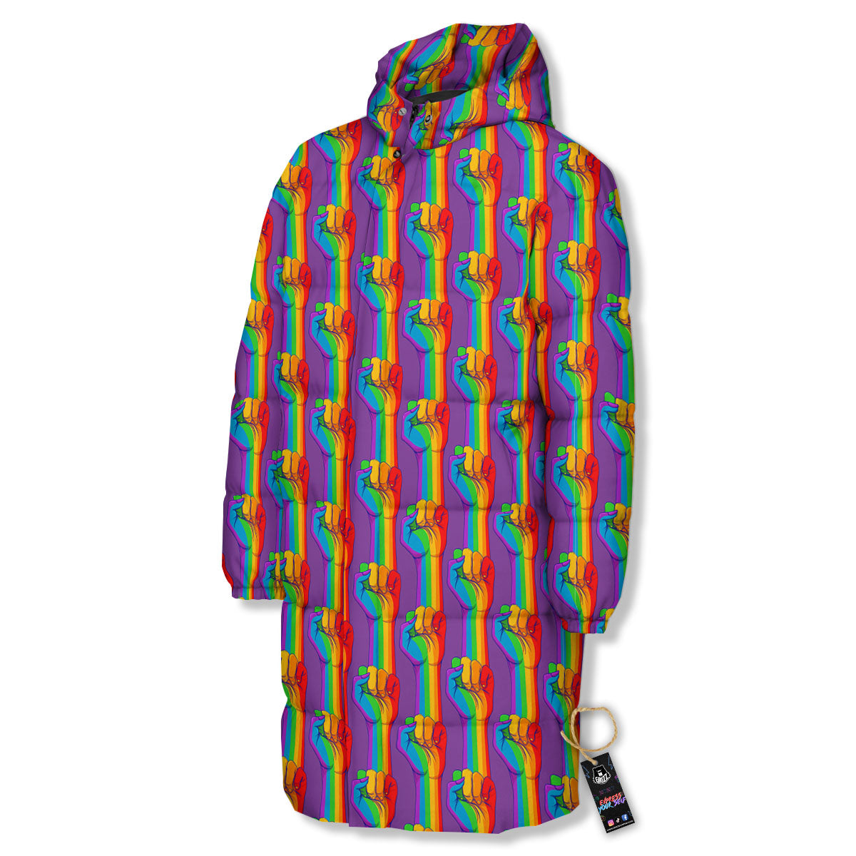 Hand Sign Gay Pride Print Pattern Long Down Jacket-grizzshop