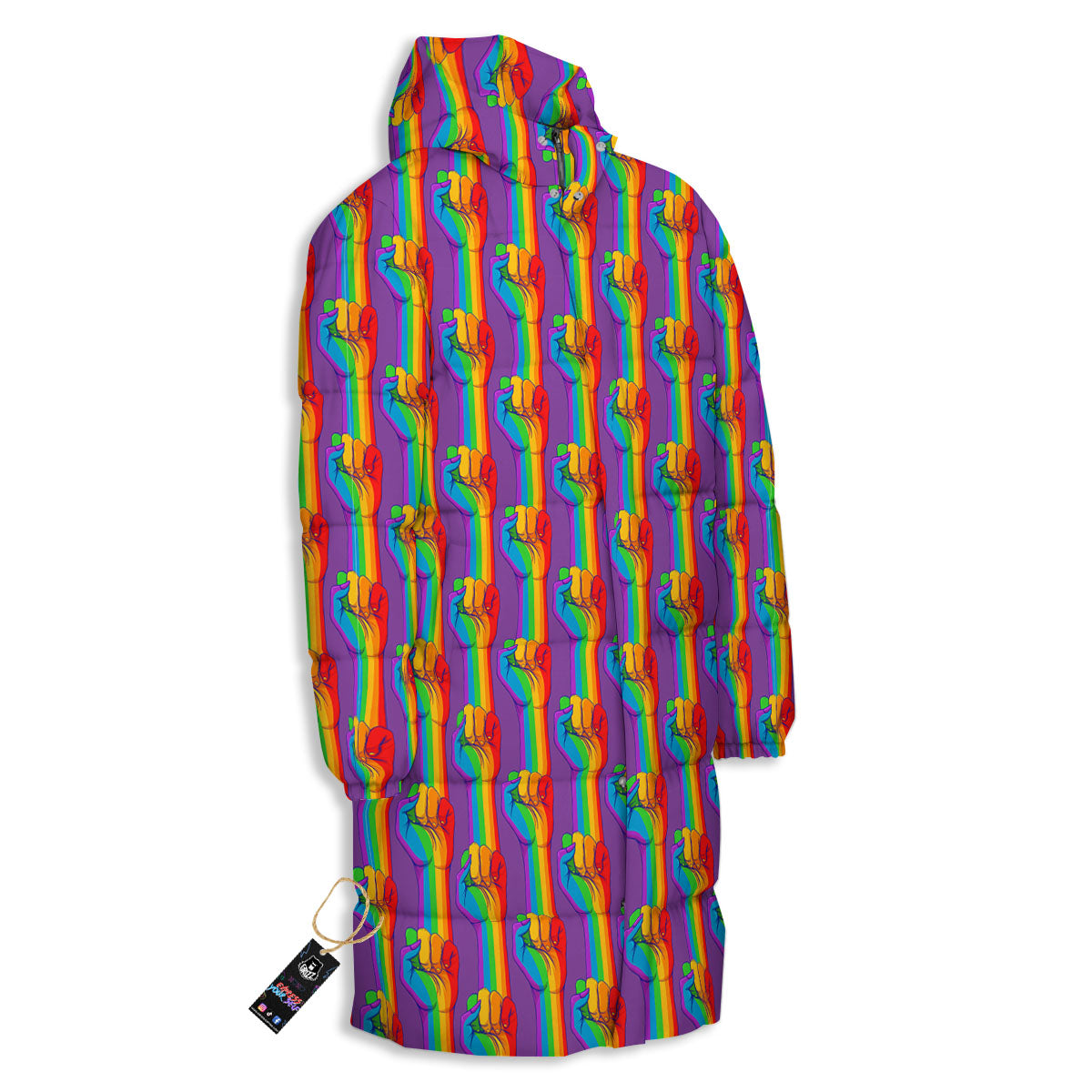 Hand Sign Gay Pride Print Pattern Long Down Jacket-grizzshop