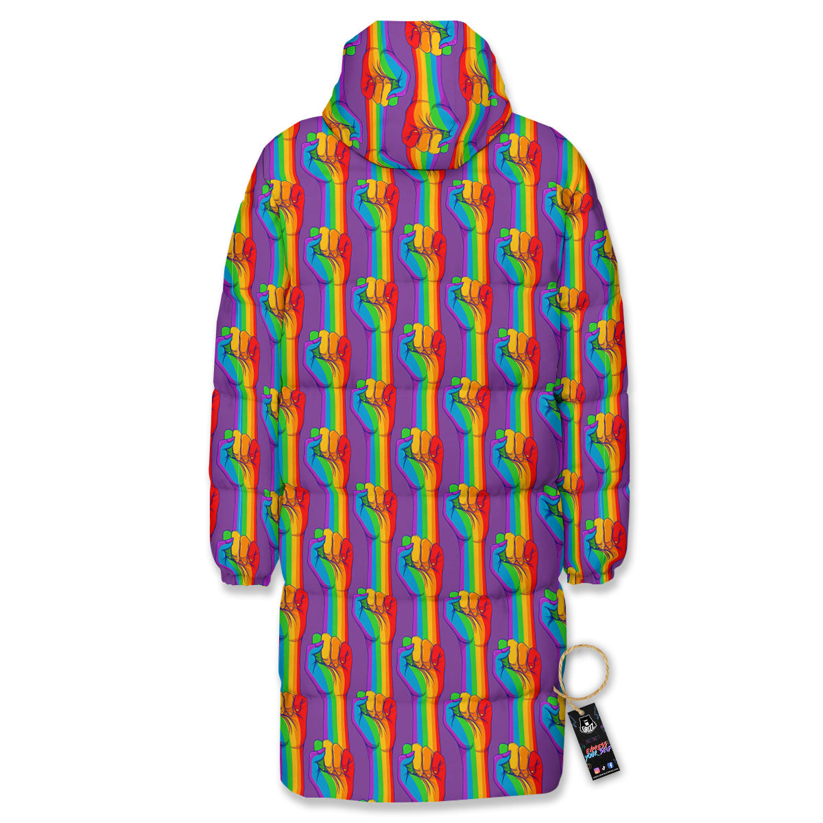 Hand Sign Gay Pride Print Pattern Long Down Jacket-grizzshop