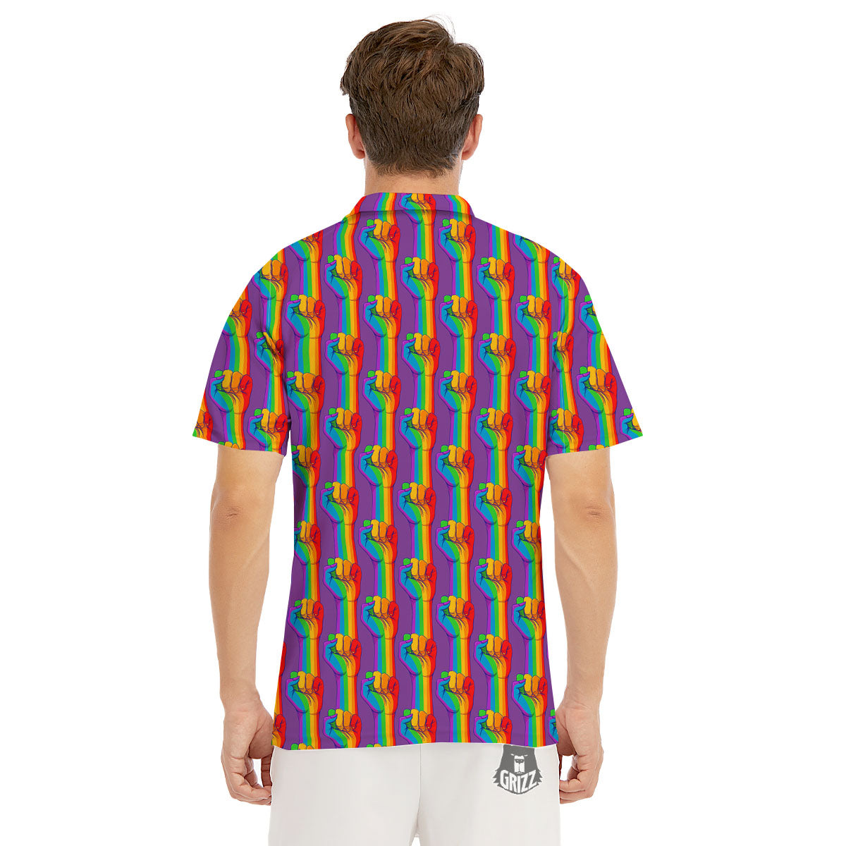 Hand Sign Gay Pride Print Pattern Men's Golf Shirts-grizzshop