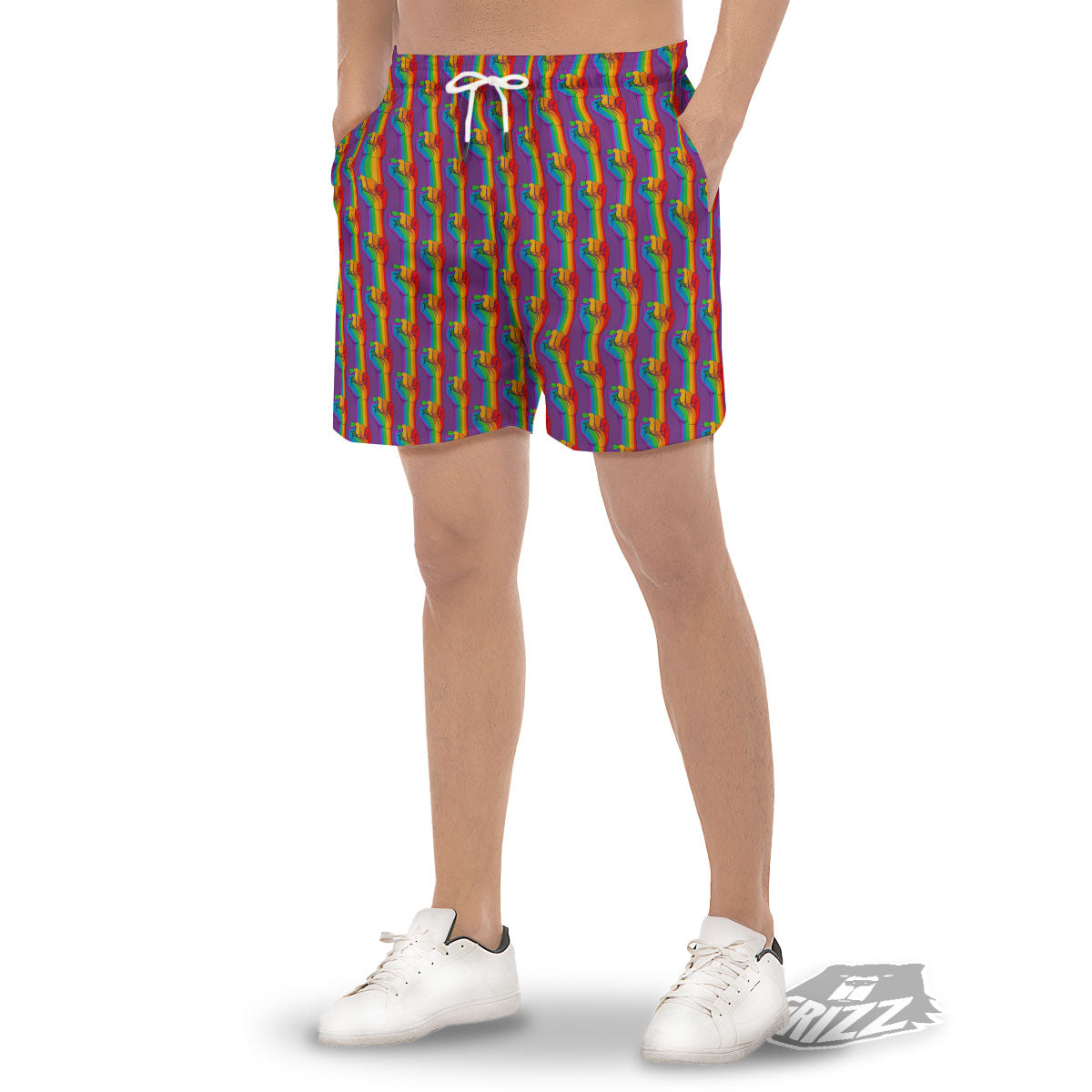 Hand Sign Gay Pride Print Pattern Men's Gym Shorts-grizzshop