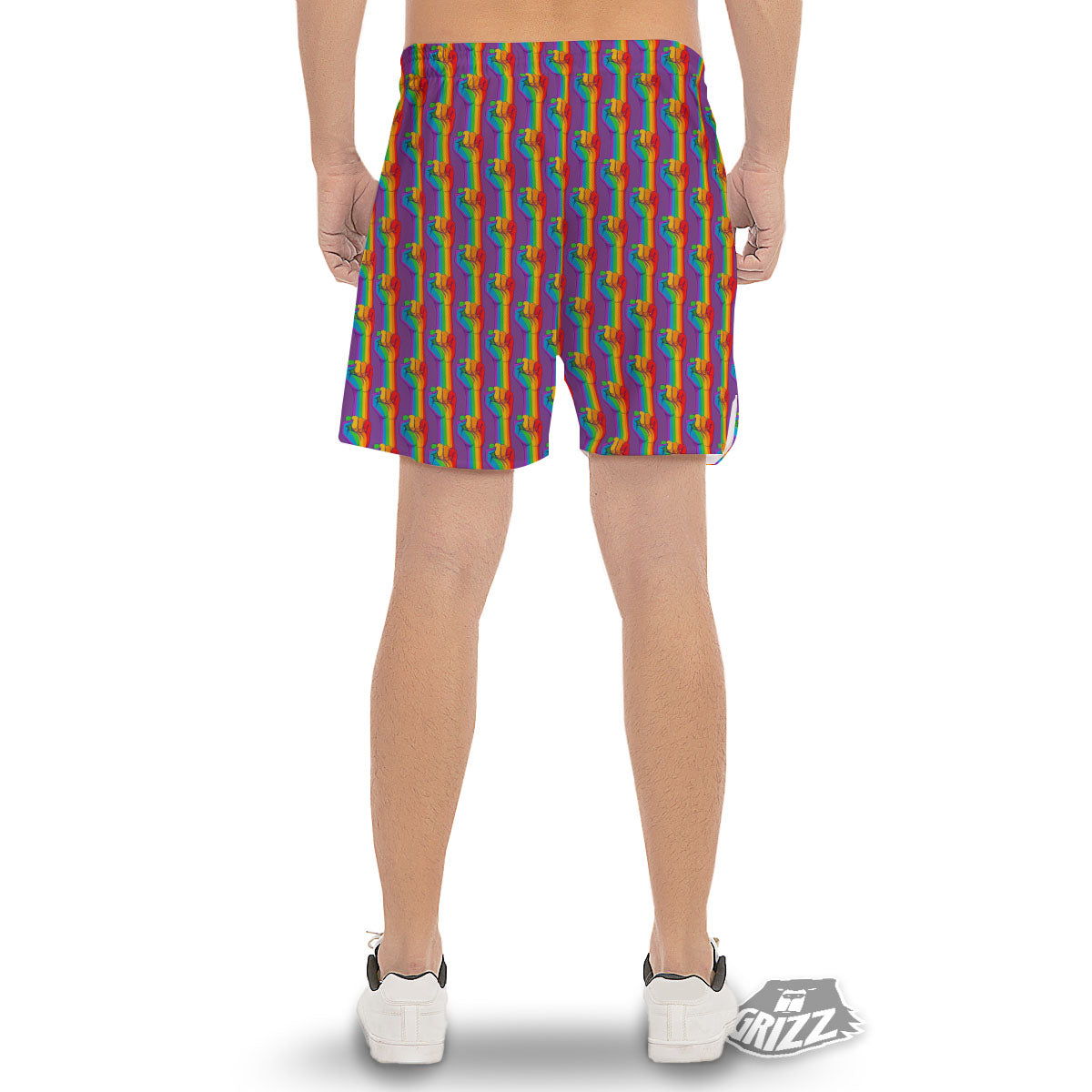 Hand Sign Gay Pride Print Pattern Men's Gym Shorts-grizzshop