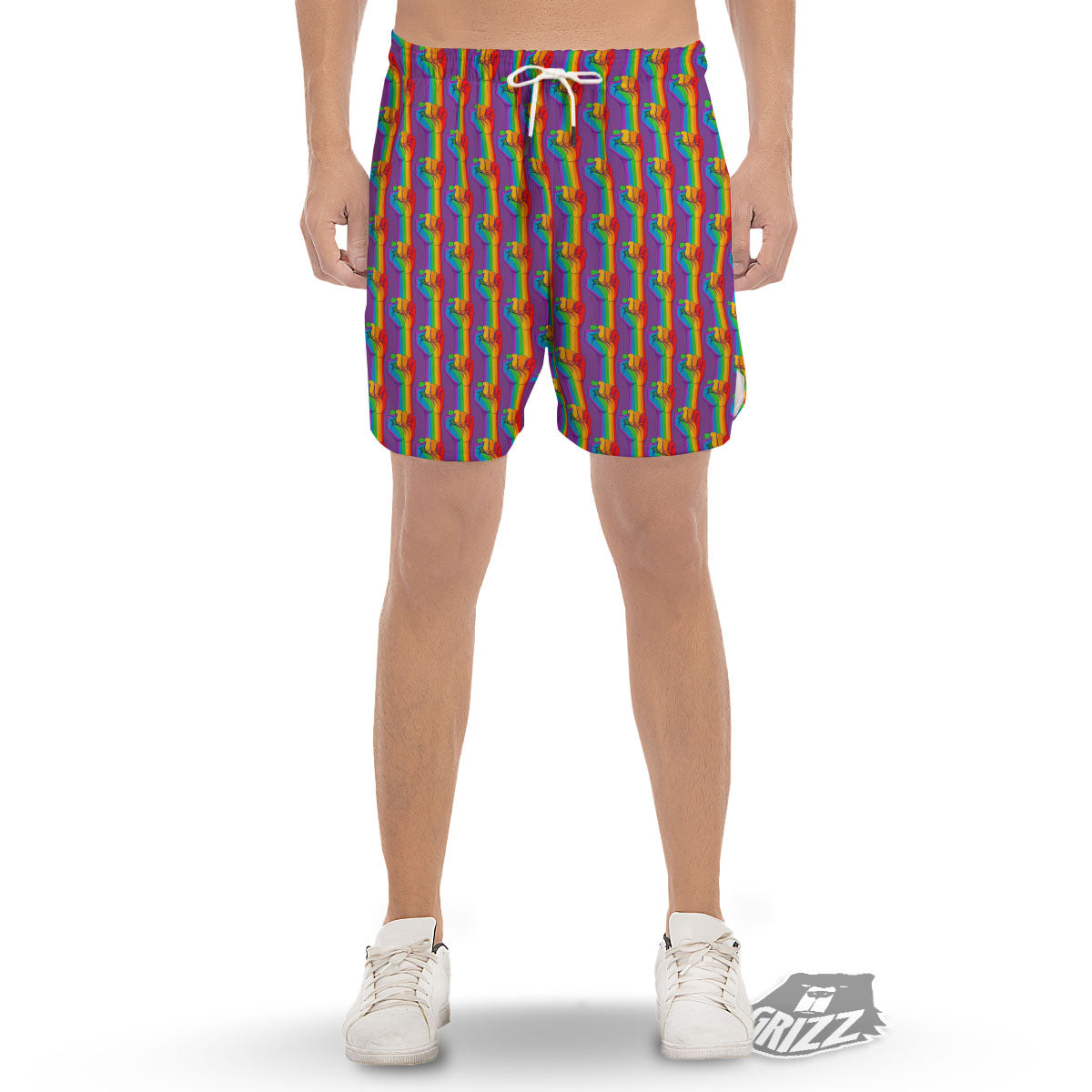 Hand Sign Gay Pride Print Pattern Men's Gym Shorts-grizzshop