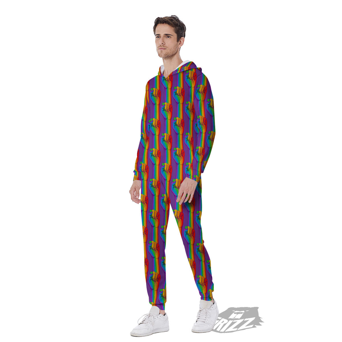 Hand Sign Gay Pride Print Pattern Men's Jumpsuit-grizzshop