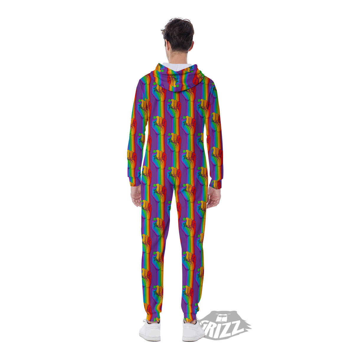 Hand Sign Gay Pride Print Pattern Men's Jumpsuit-grizzshop