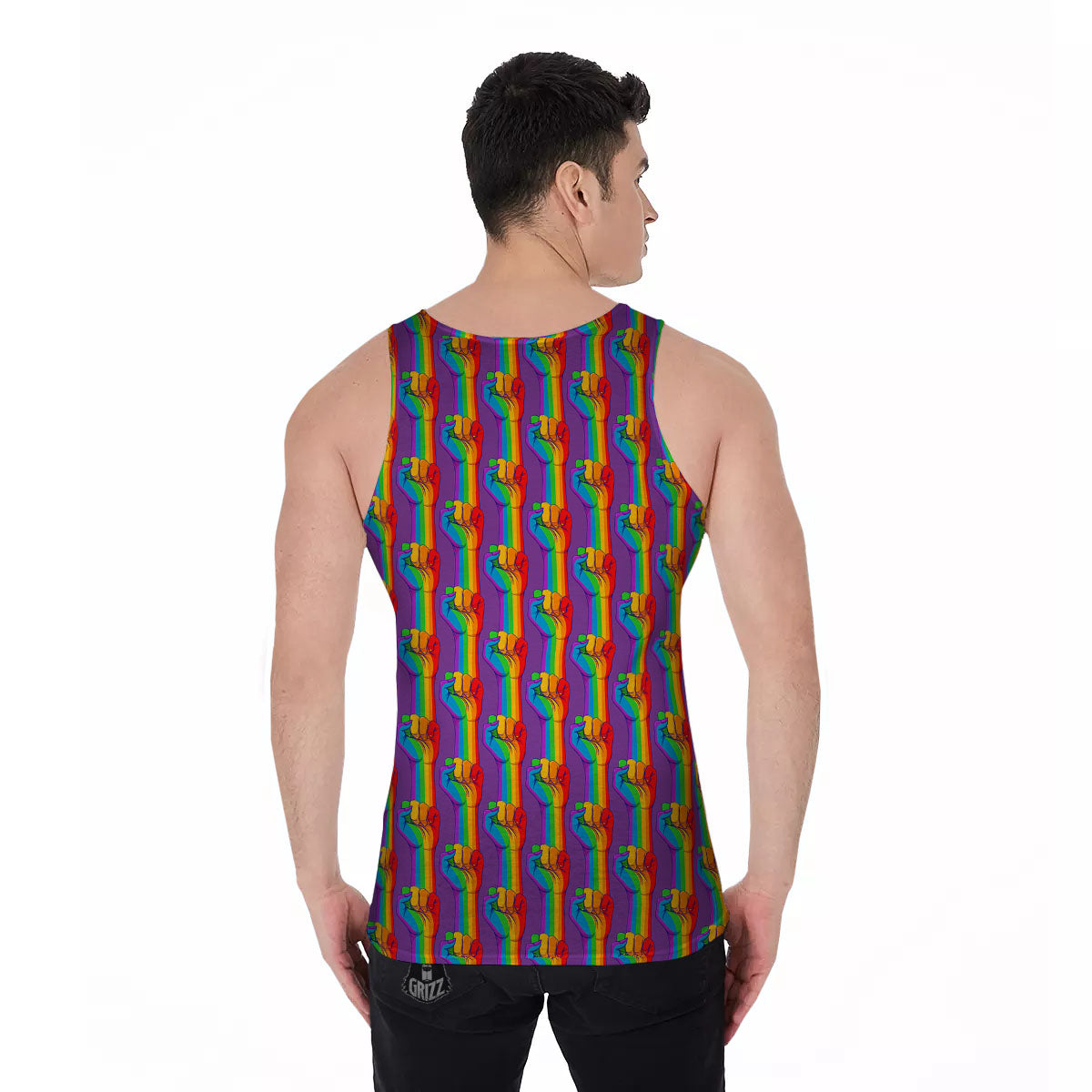 Hand Sign Gay Pride Print Pattern Men's Tank Top-grizzshop