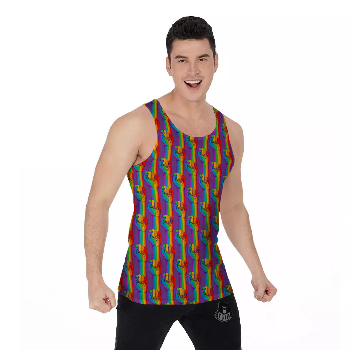 Hand Sign Gay Pride Print Pattern Men's Tank Top-grizzshop