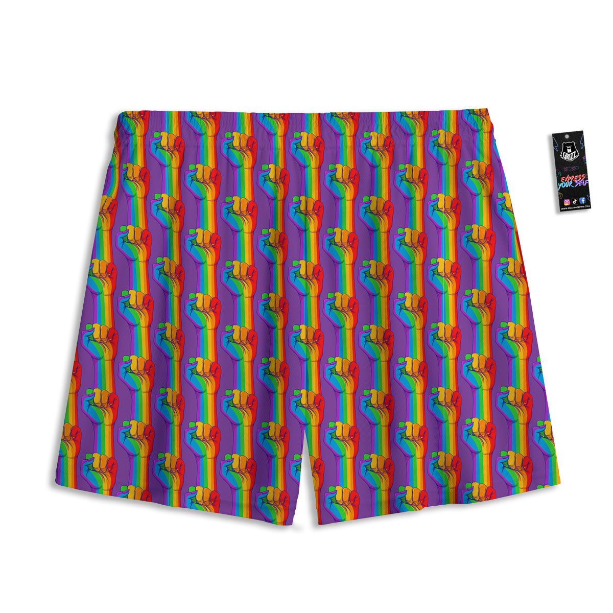 Hand Sign Gay Pride Print Pattern Mesh Shorts