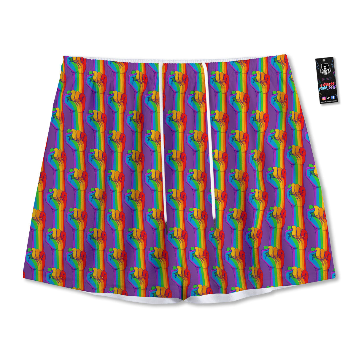 Hand Sign Gay Pride Print Pattern Mesh Shorts