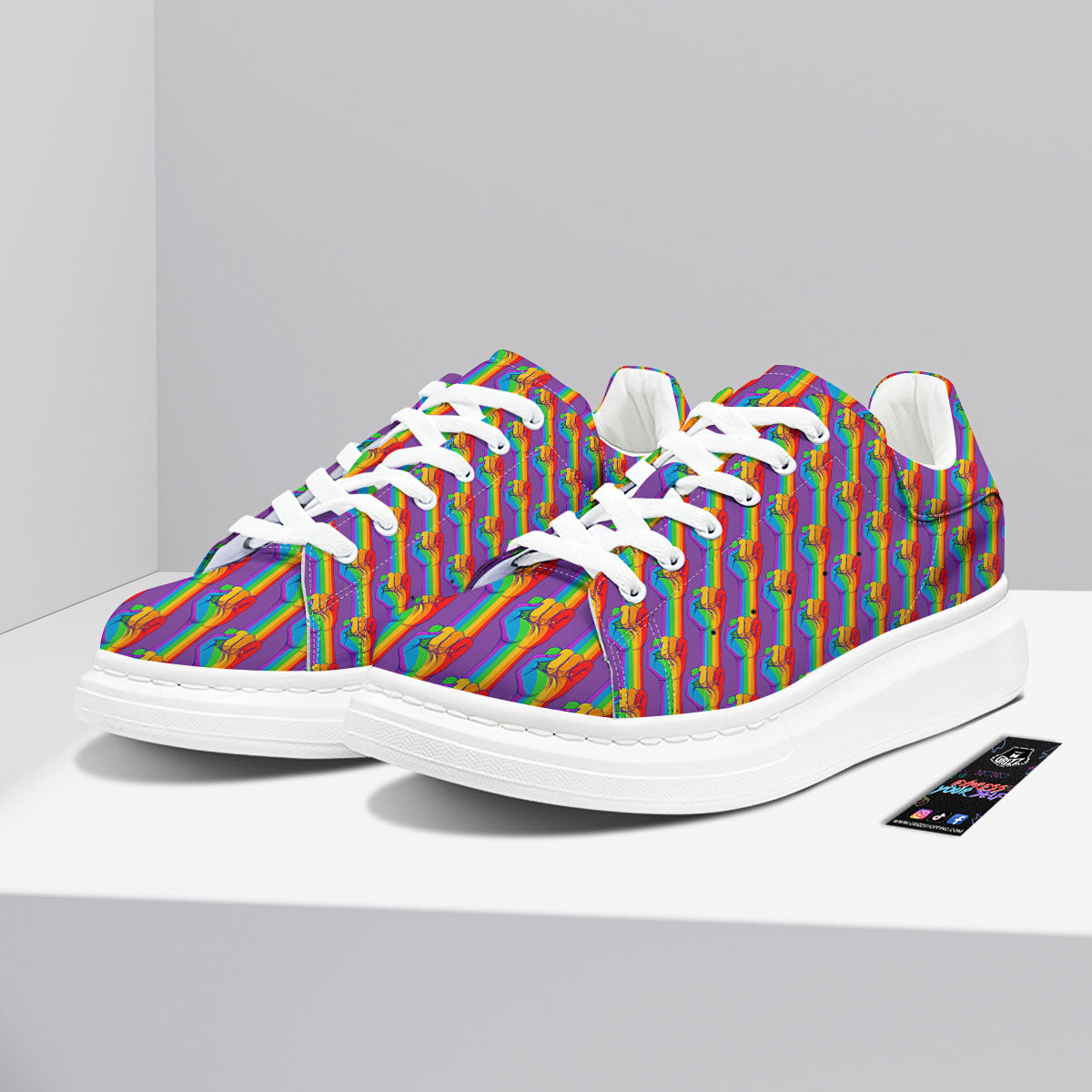 Hand Sign Gay Pride Print Pattern Platform Shoes-grizzshop