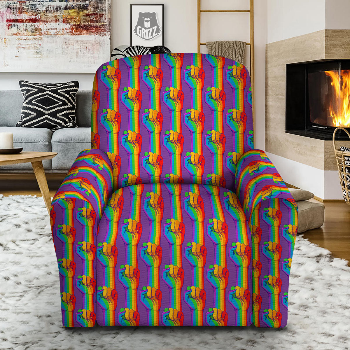 Hand Sign Gay Pride Print Pattern Recliner Slipcover-grizzshop