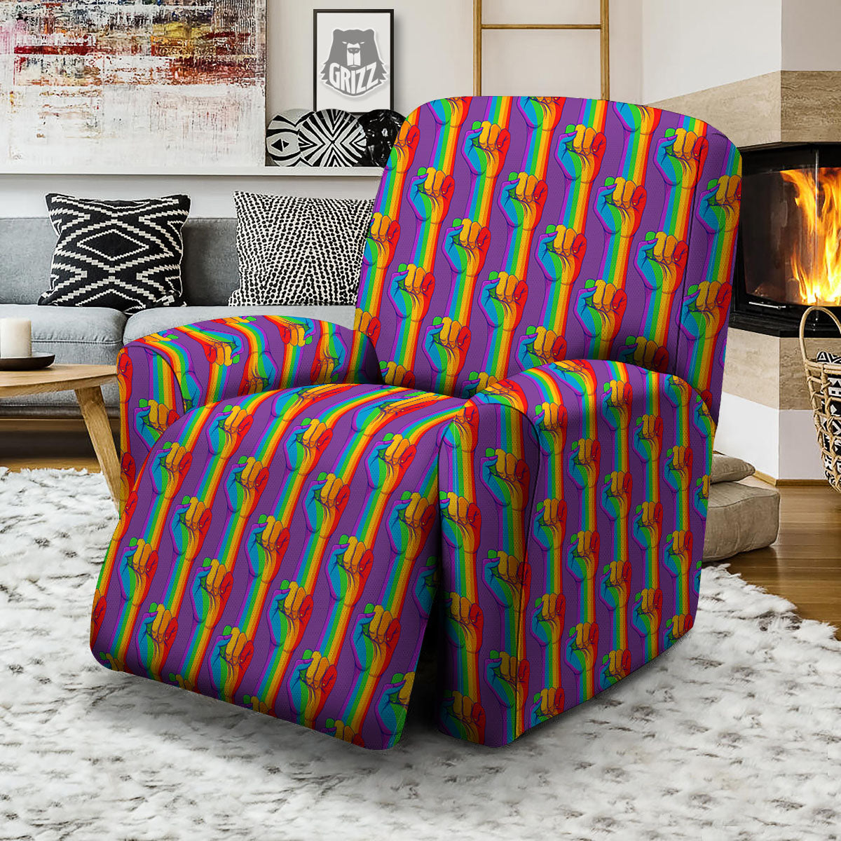 Hand Sign Gay Pride Print Pattern Recliner Slipcover-grizzshop