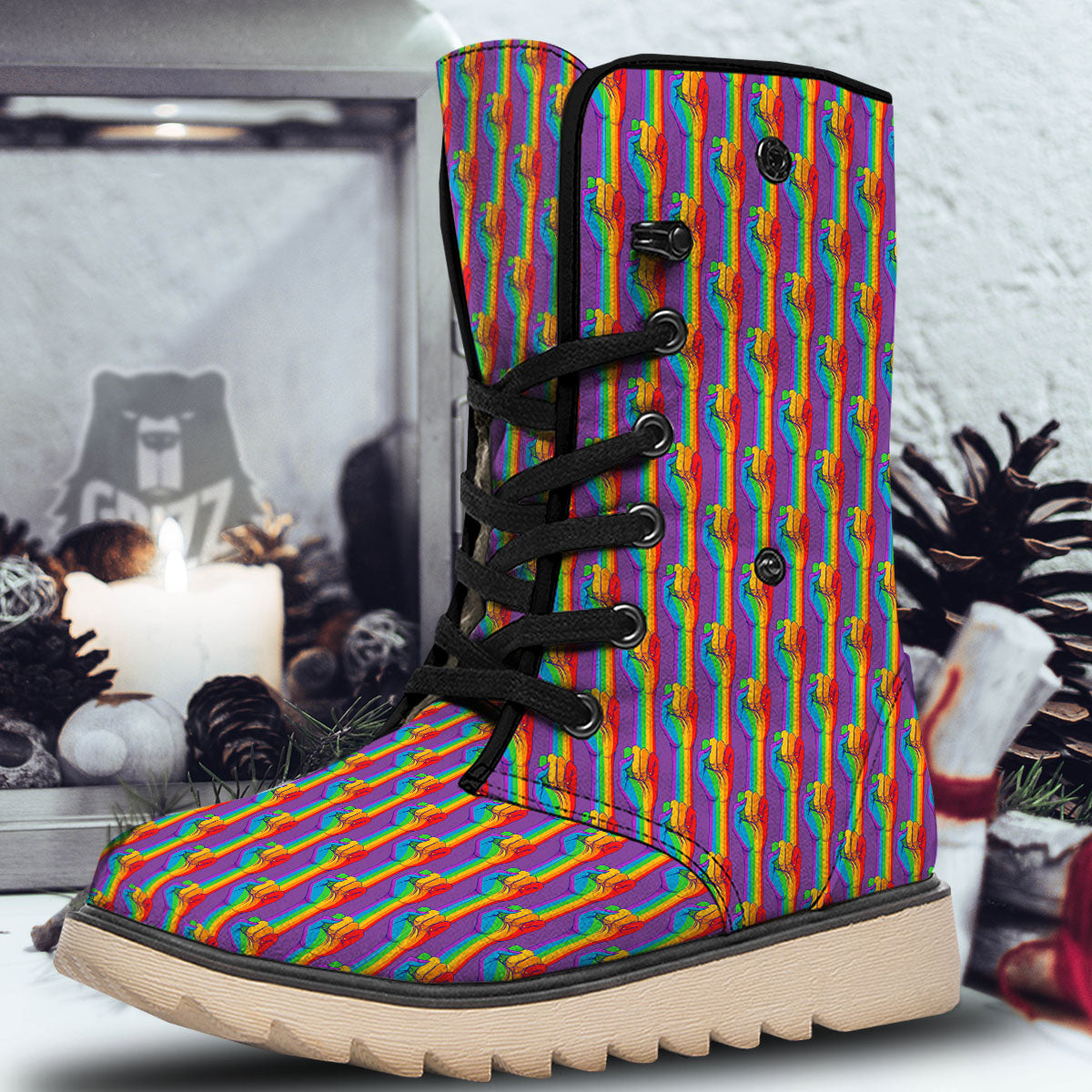 Hand Sign Gay Pride Print Pattern Snow Boots-grizzshop