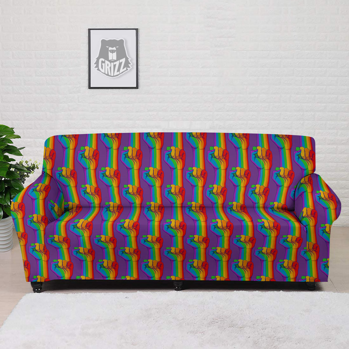 Hand Sign Gay Pride Print Pattern Sofa Cover-grizzshop