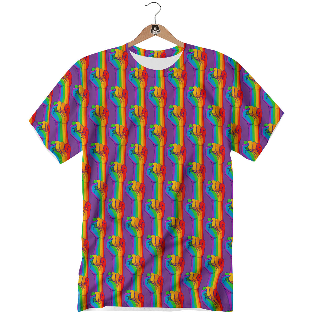 Hand Sign Gay Pride Print Pattern T-Shirt-grizzshop