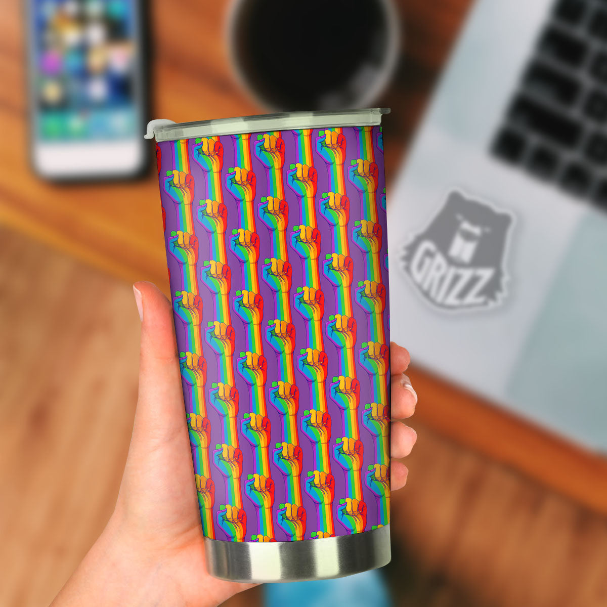 Hand Sign Gay Pride Print Pattern Tumbler-grizzshop