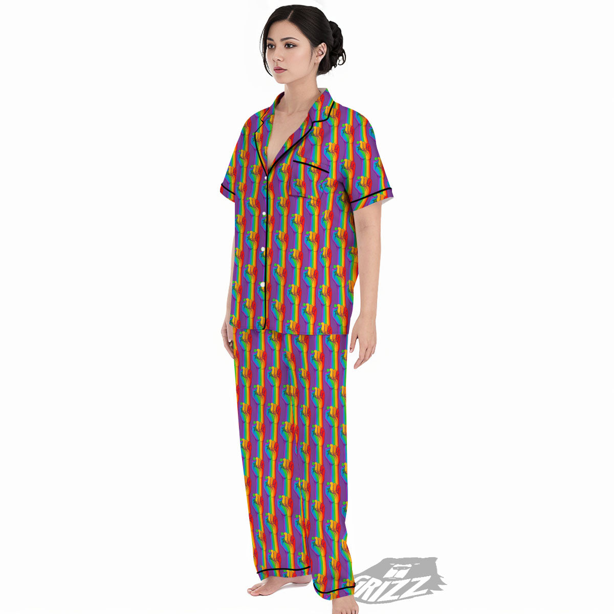 Hand Sign Gay Pride Print Pattern Women's Pajamas Set-grizzshop