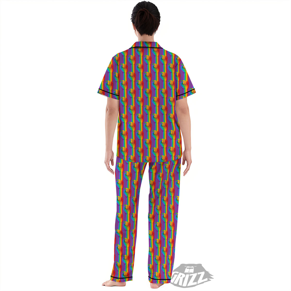 Hand Sign Gay Pride Print Pattern Women's Pajamas Set-grizzshop