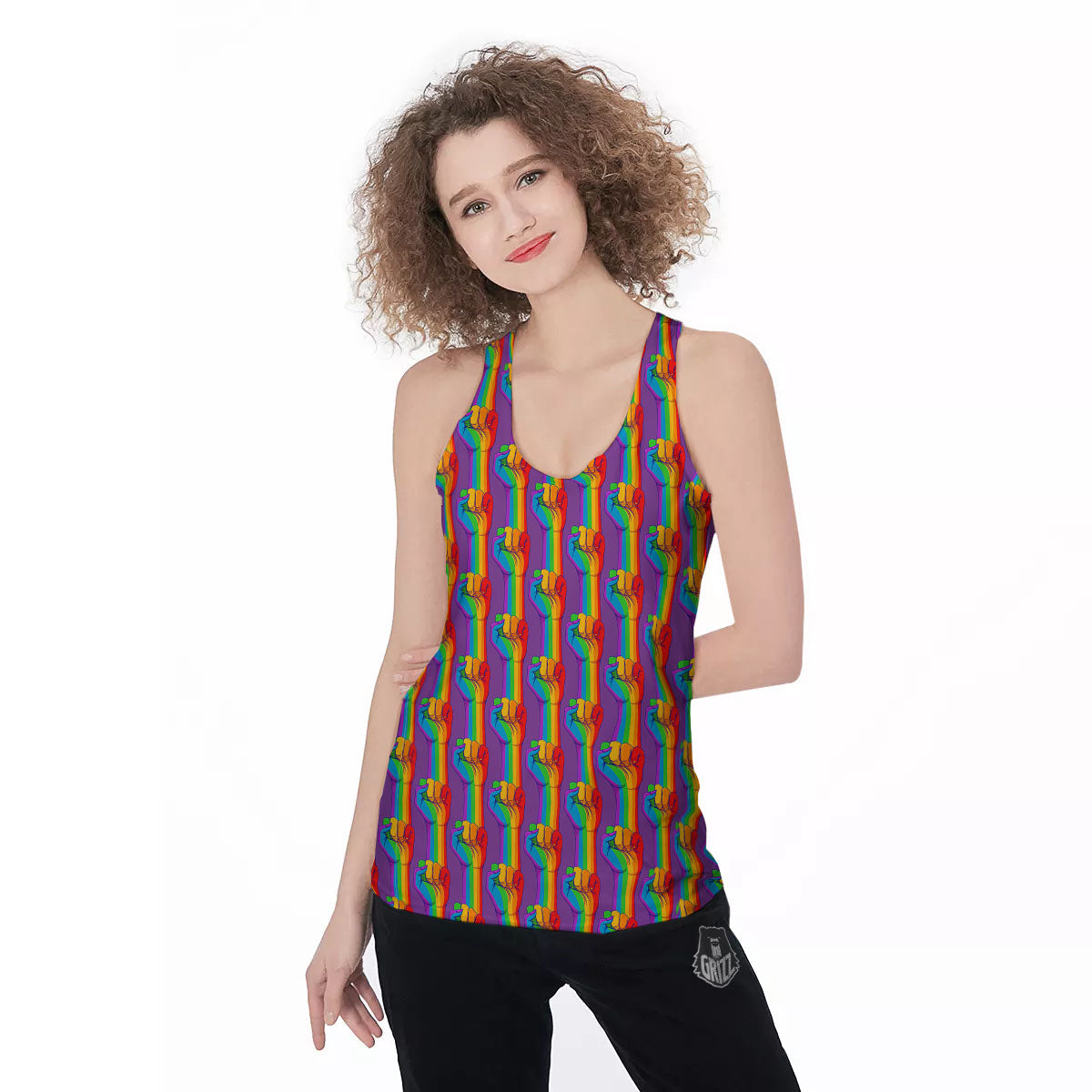 Hand Sign Gay Pride Print Pattern Women's Racerback Tank Top-grizzshop