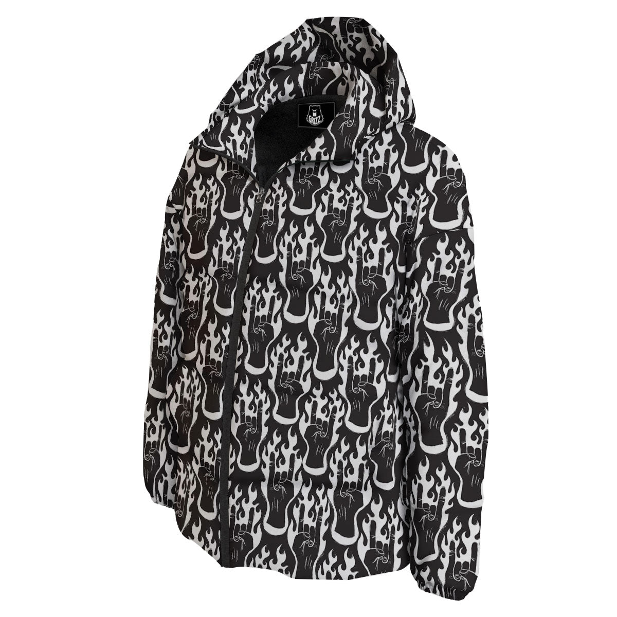 Hand Sign Rock And Roll Print Pattern Down Jacket-grizzshop
